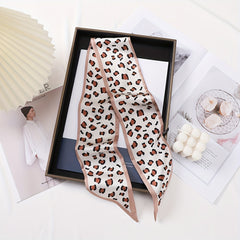 Leopard Dot Print Skinny Scarf Silk Hair Ribbon Satin Neckerchief Twilly