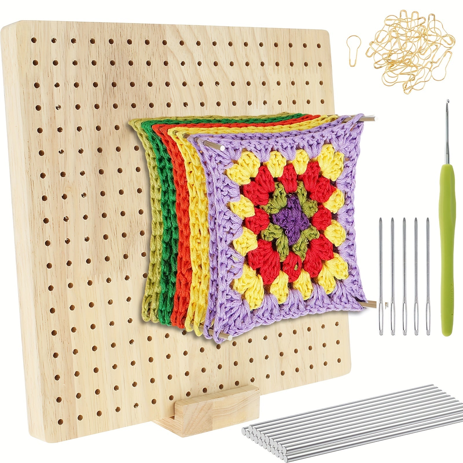 Crochet Blocking Board w/ 20 Steel Rod Wooden Knitting Stand