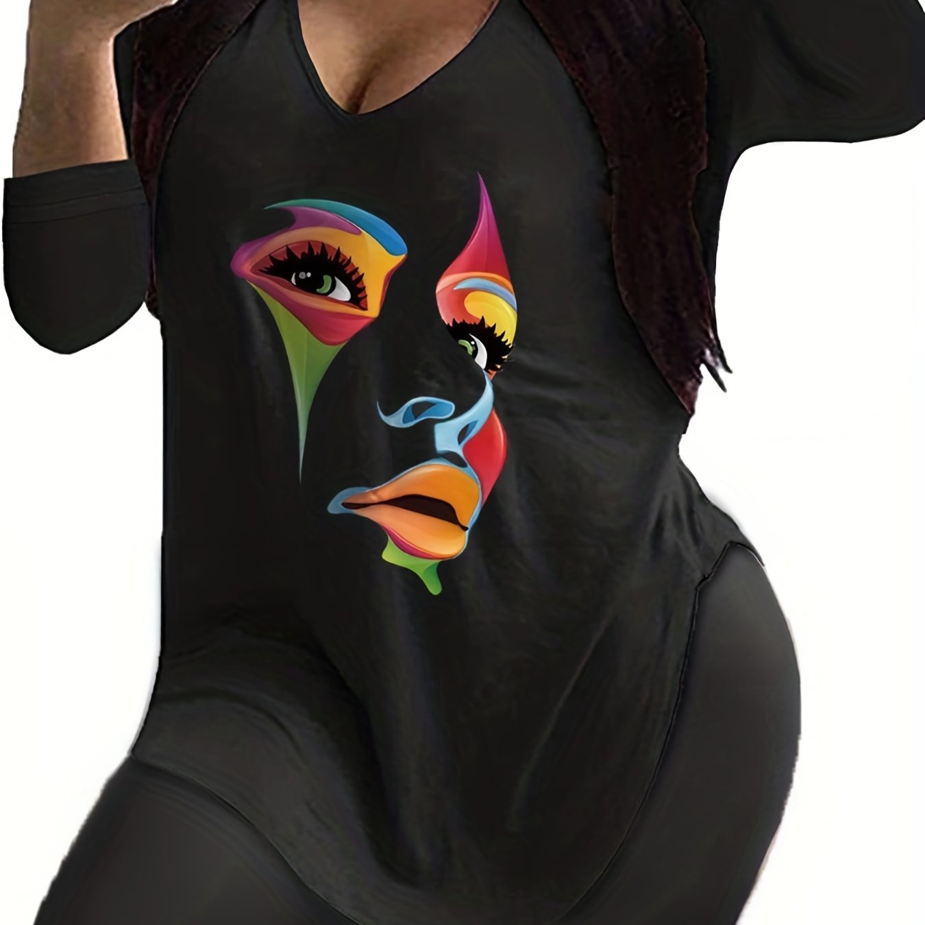 Women's Plus Abstract Figure Print Tee & Shorts Set