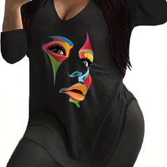 Women's Plus Abstract Figure Print Tee & Shorts Set