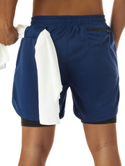 2pcs 2 in 1 Men's Stretch Sports Shorts with Inner Pocket for Gym Workout