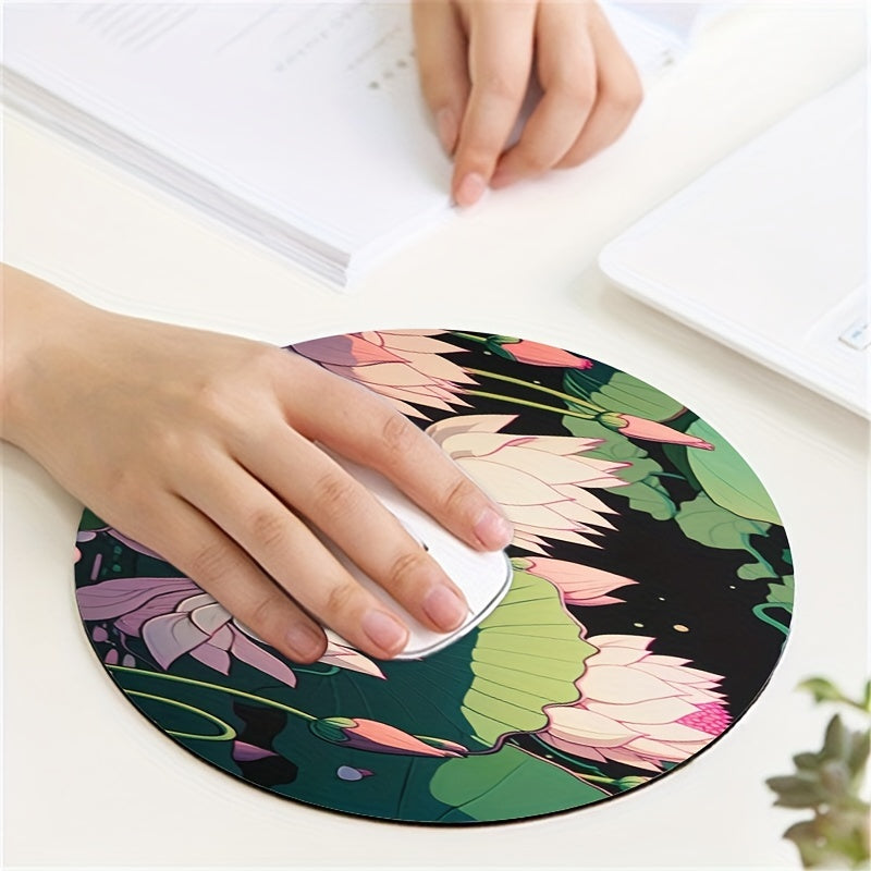 Round Flower Mouse Pad Non Slip Rubber Laptop Office Computer Decor