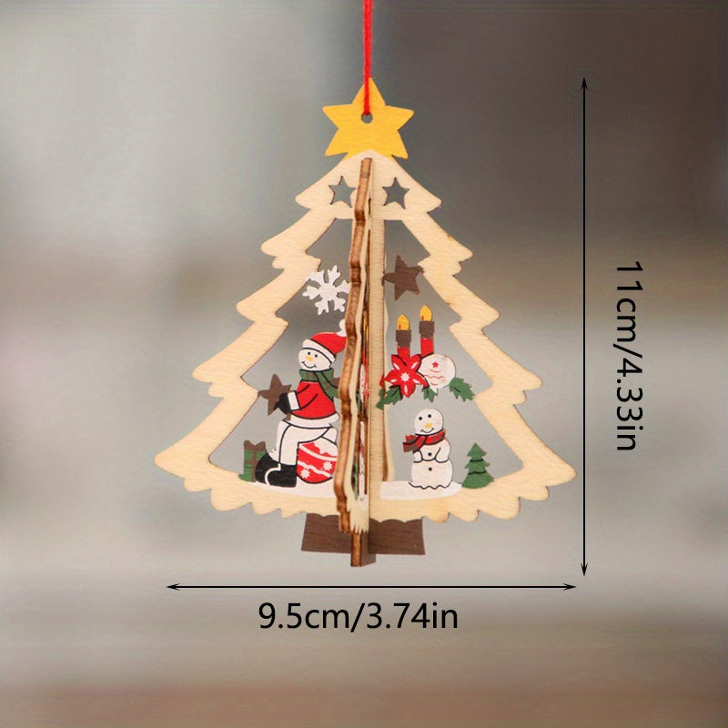 Christmas Wooden Hanging Ornament Set Snowman & Santa Claus Decor