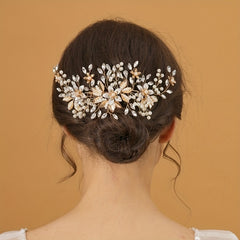 Faux Pearl Flower Bridal Hair Comb for Women Wedding