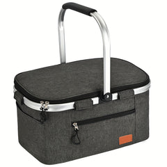 32L Large Picnic Basket with Insulated Aluminum Frame - Foldable and Stylish