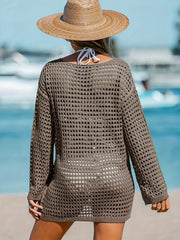 Green Hollow Out Cover Up Dress Long Sleeve