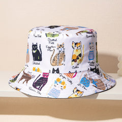 Cat Print Reversible Basin Hat Unisex Fisherman Cap