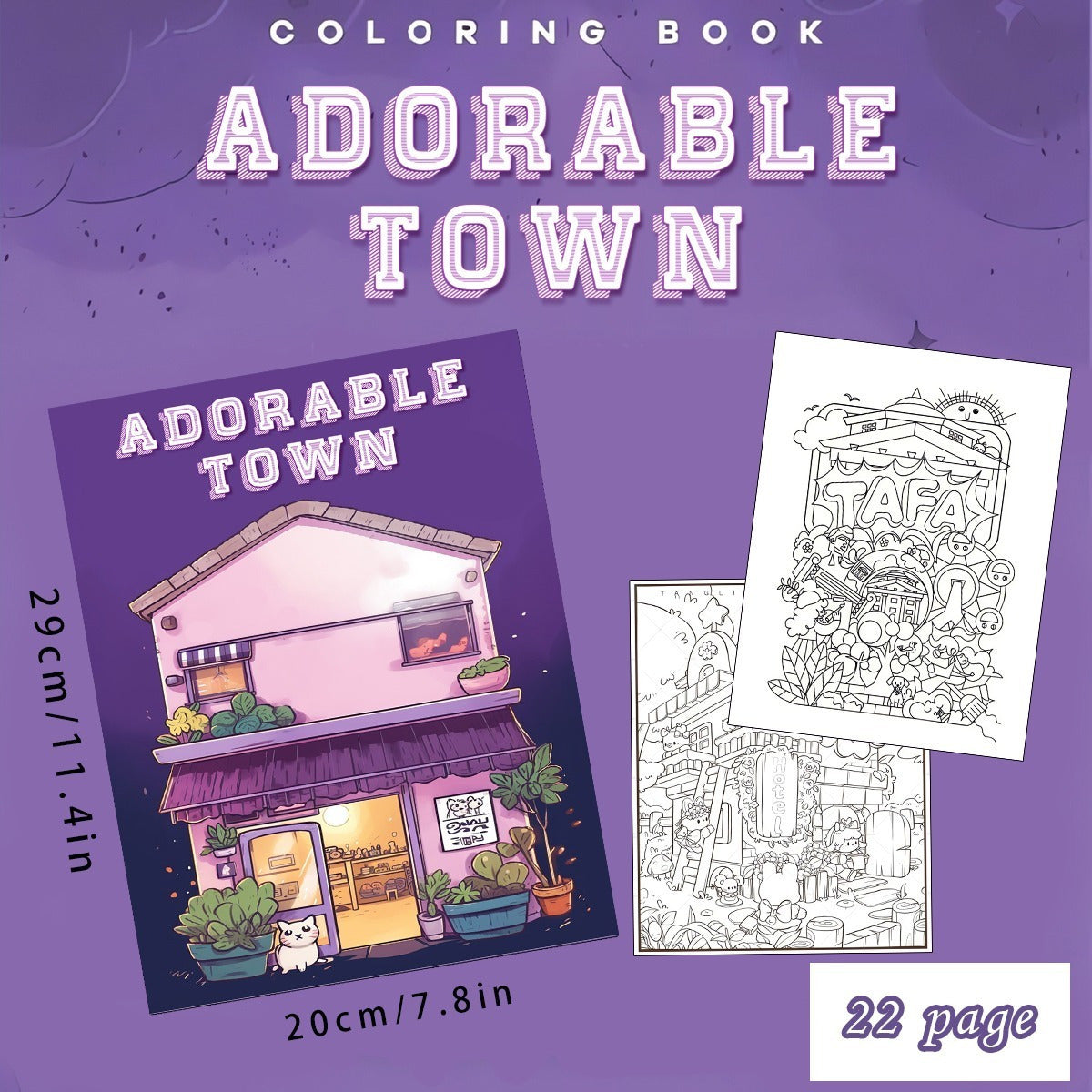 Charming Town Coloring Book 22 Pages Stress Relief Art Adults Teens