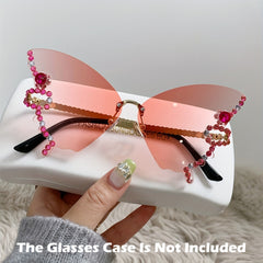 Rhinestone Decorative Butterfly Rimless Sunglasses for Women