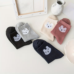 5 Pairs Cartoon Bunny Print Socks Comfy & Mid Tube Women's Stockings
