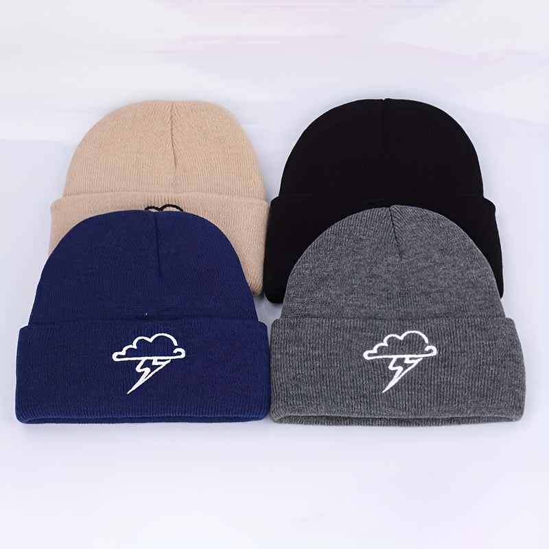Clouds Embroidery Beanie Lightweight Warm Skull Cap Solid Coldproof Couple Knit