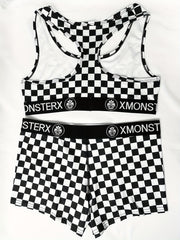 Girls Monster Graphic Plaid Activewear Set - Top & Shorts