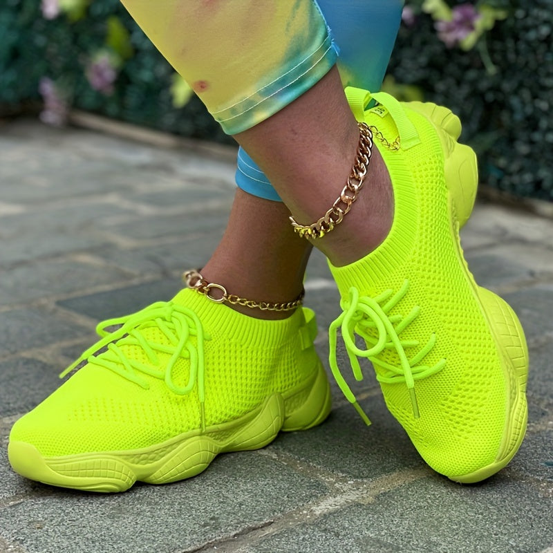 Women's Platform Mesh Sneakers Low Top Lace Up Round Toe Casual Shoes
