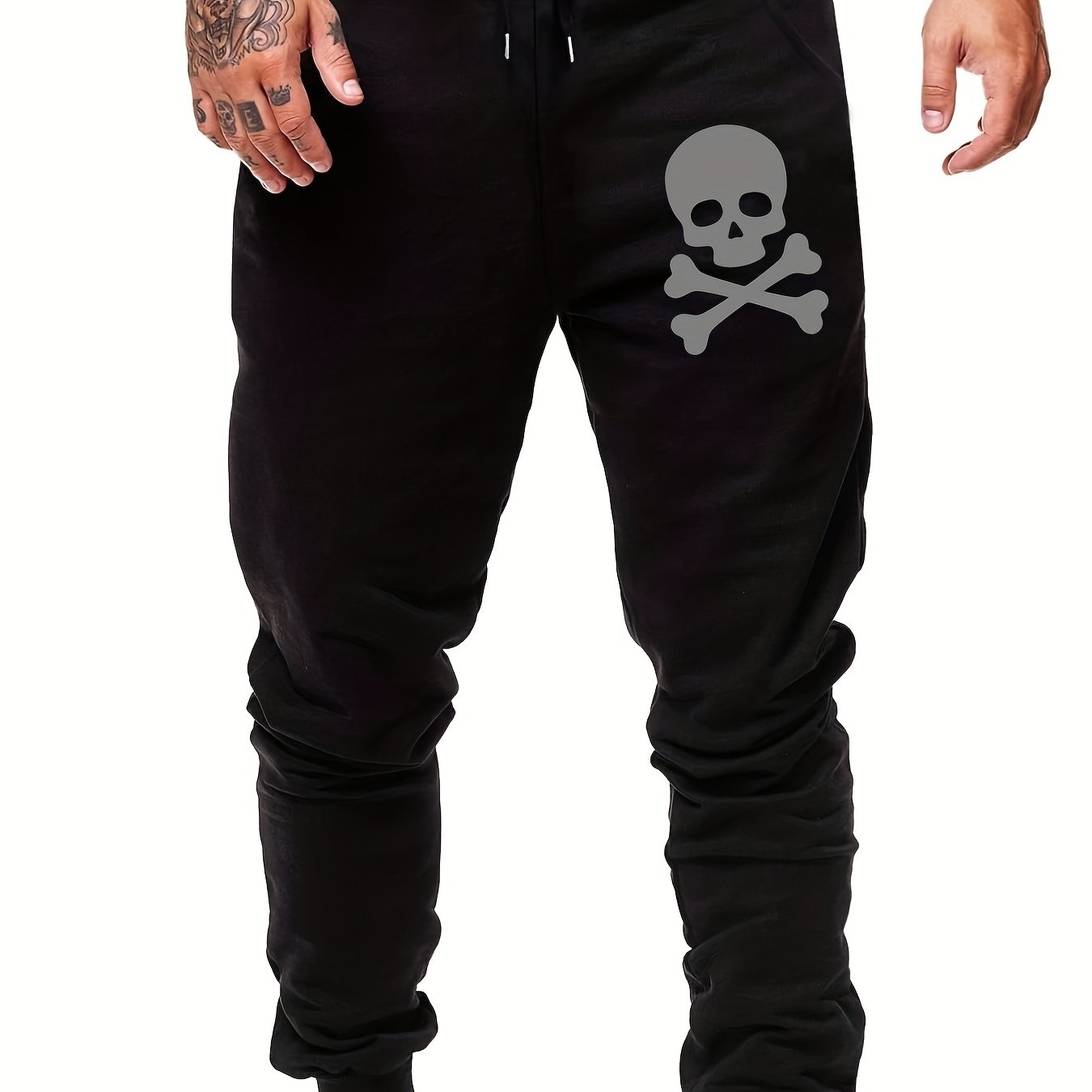 Men's Skull Print Sports Pants Casual Drawstring Jogging Trousers