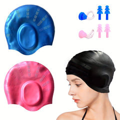 2pcs Waterproof Silicone Swimming Caps for Adults