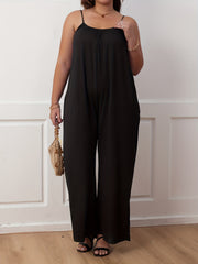 Solid Ruched Wide Leg Cami Jumpsuit With Pockets