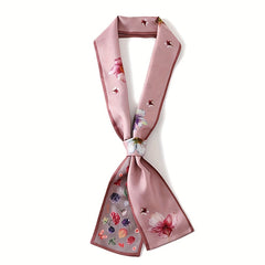 Floral Print Ribbon Neckerchief Satin Twilly Scarf Skinny Scarf