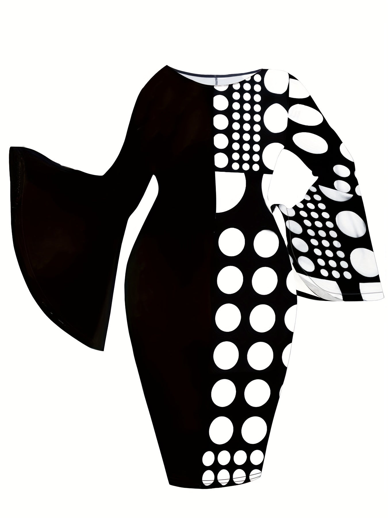 Colorblock Dot Print Bell Sleeve Bodycon Dress