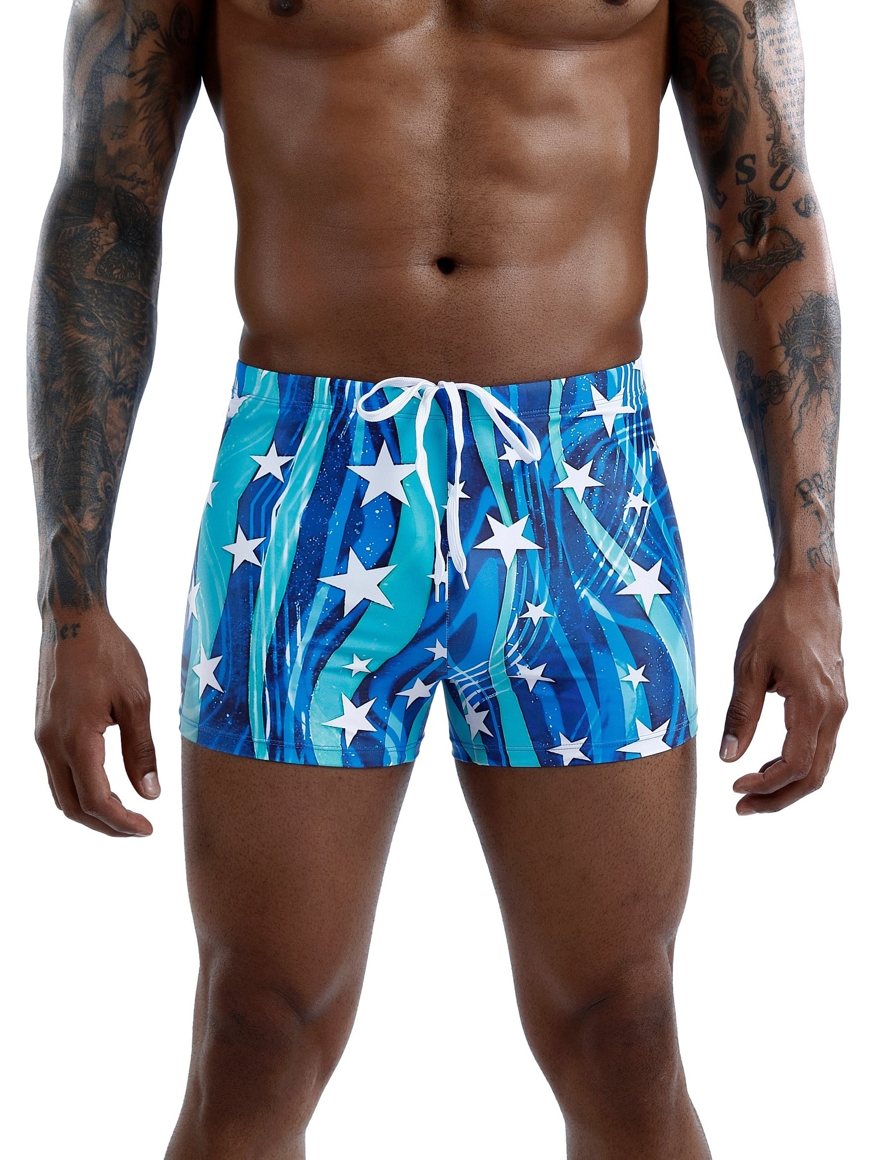 Quick Dry Star Print Board Shorts Men's Swimwear for Summer Beach