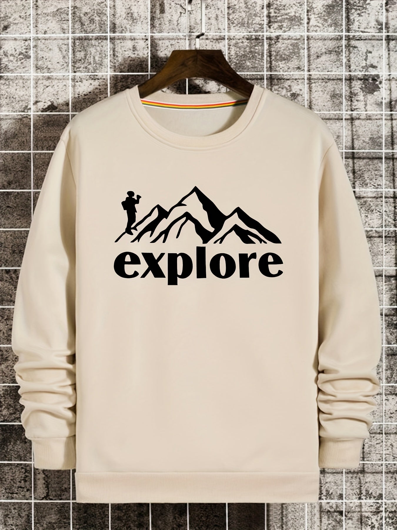 Graphic Mountain Print Sweatshirt Men's Casual Crew Neck Pullover Sweatshirt