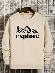 Graphic Mountain Print Sweatshirt Men's Casual Crew Neck Pullover Sweatshirt