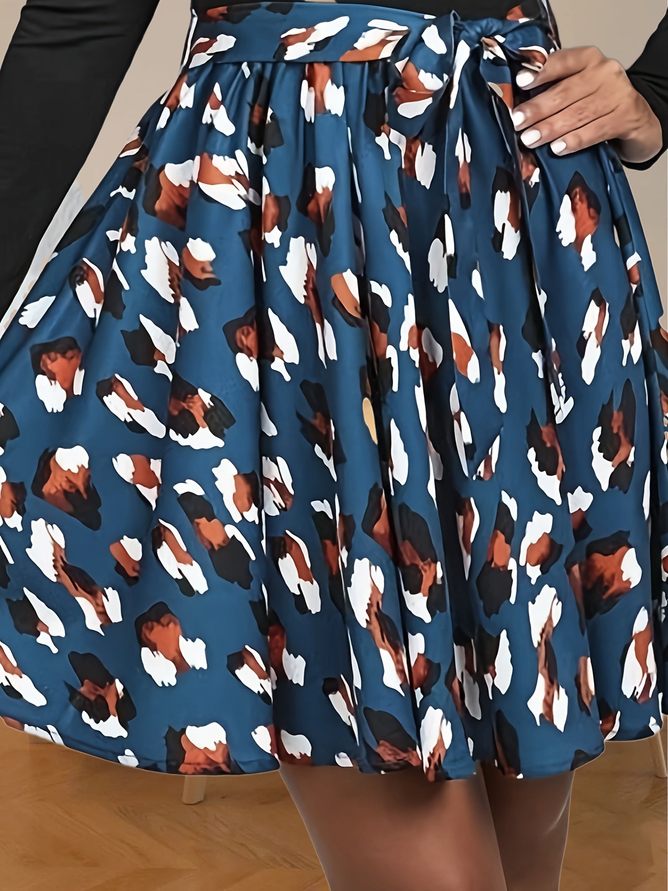 Colorblock Leopard Print Long Sleeve Dress with Belt