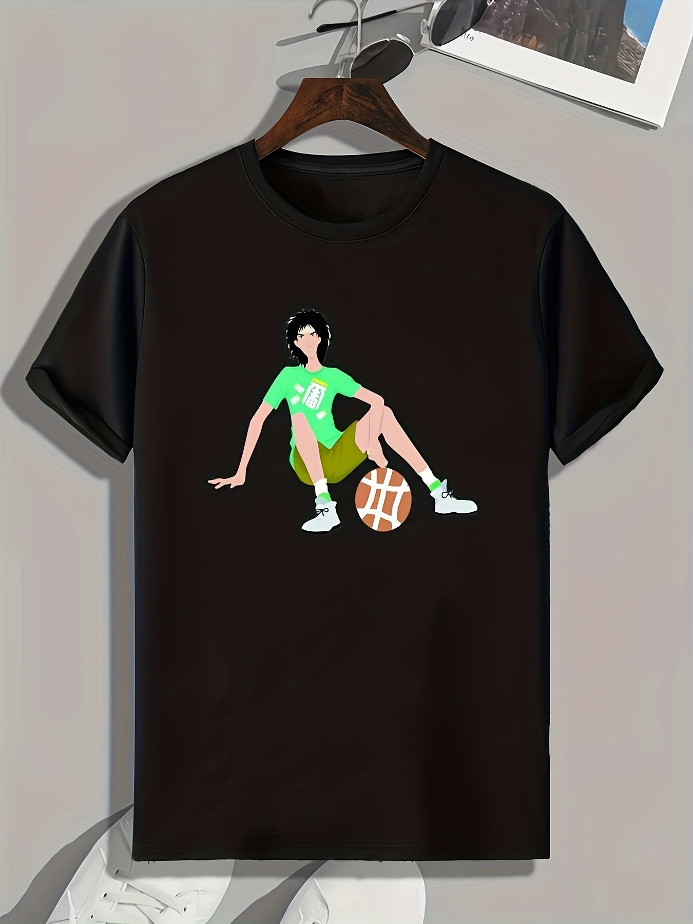 Basketball Pattern Print Men's Comfy Sports T-shirt - Fitness Activities Gift