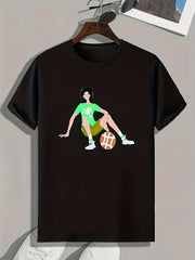 Basketball Pattern Print Men's Comfy Sports T-shirt - Fitness Activities Gift