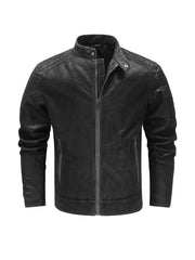 Men's Middle aged PU Leather Jacket With Zipper