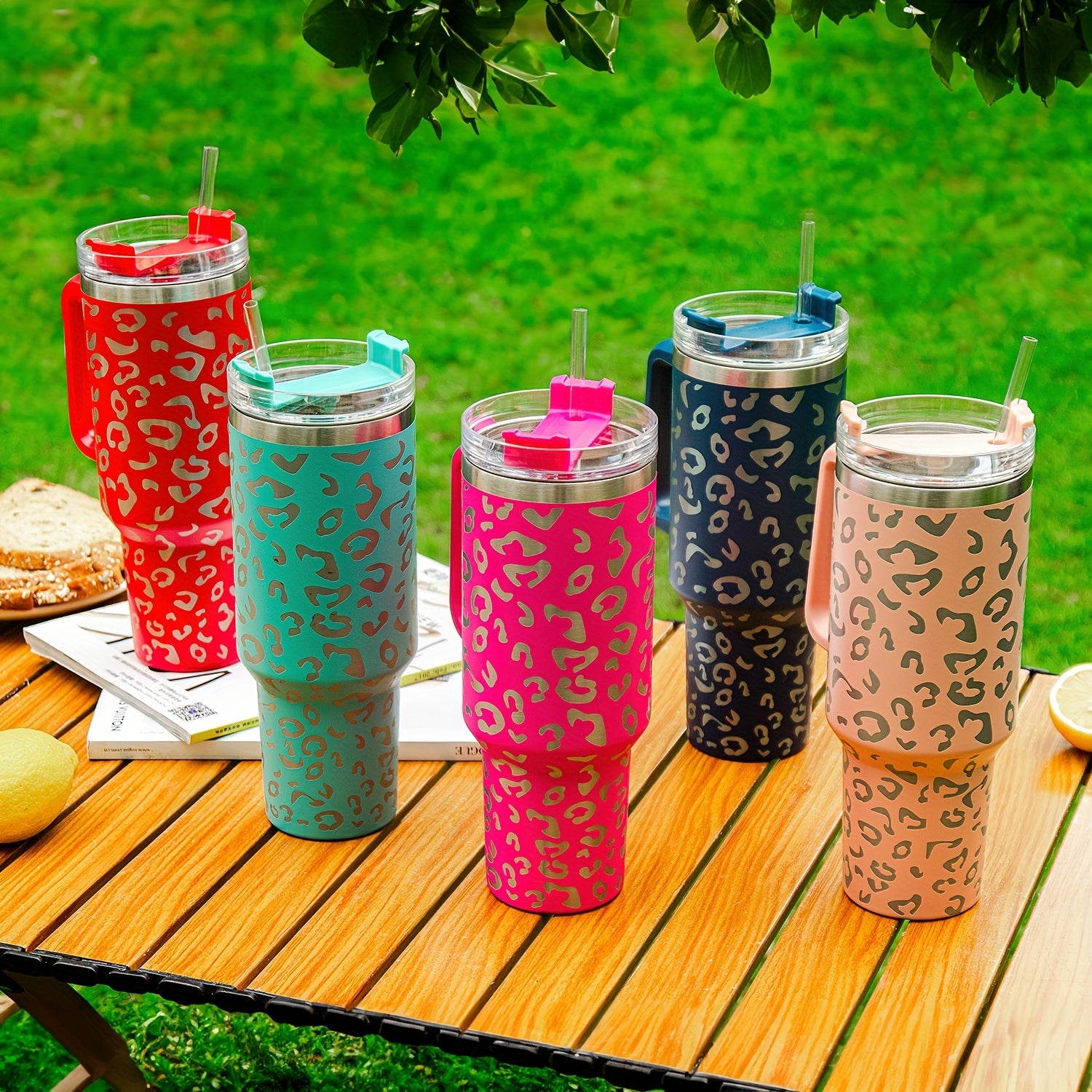 Leopard Printed 40oz Stainless Steel Water Bottle Leakproof Insulated