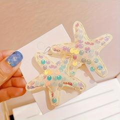 Glitter Starfish Kids Hair Clips Set