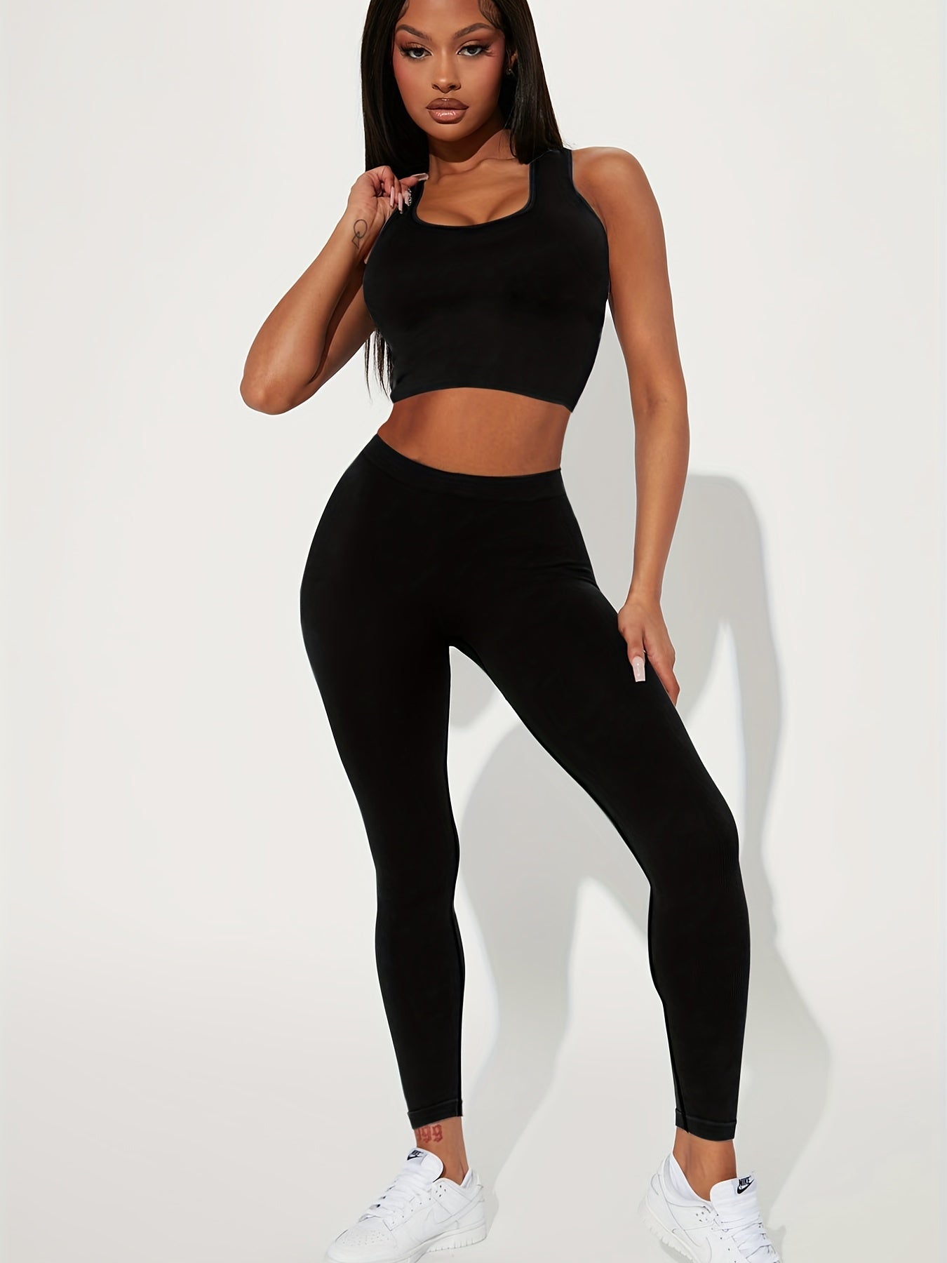 Casual Two Piece Set Tank Top & High Waist Pants Outfit Women's Clothing