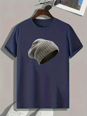 Men's Beanie Pattern Print Comfy Sports T-shirt for Fitness Activities