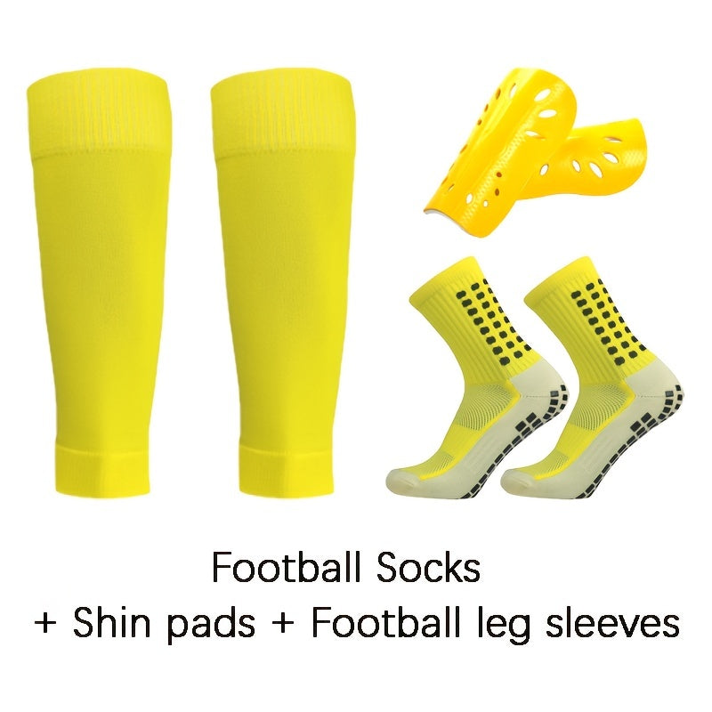 3 Pairs Set Calf Sleeves & Shine Guards & Crew Socks For Football