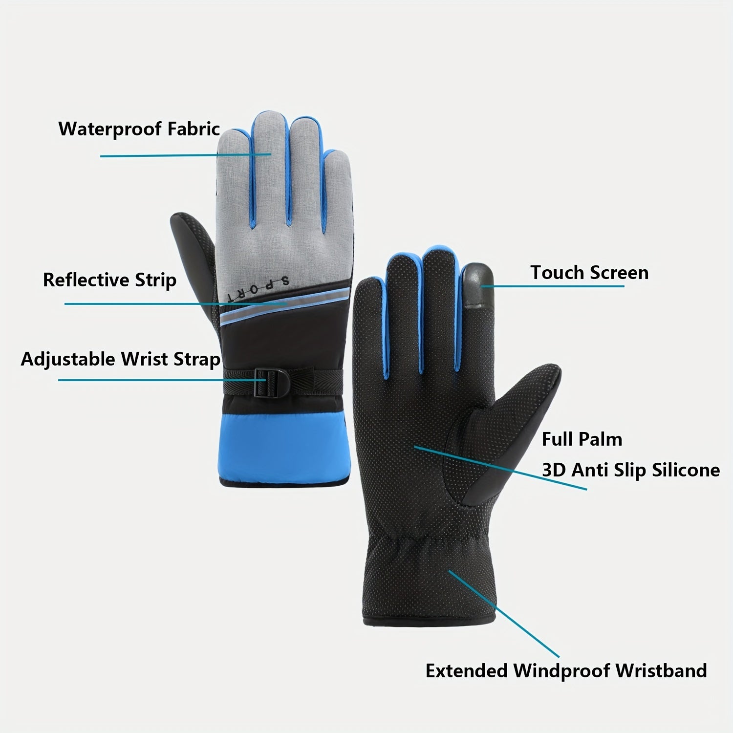Thickened Sports Gloves Windproof Reflective Cycling Skiing Winter Warm Gloves