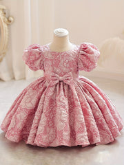 Girls' Princess Dress With Puff Sleeve and Bow Front Tutu Gown