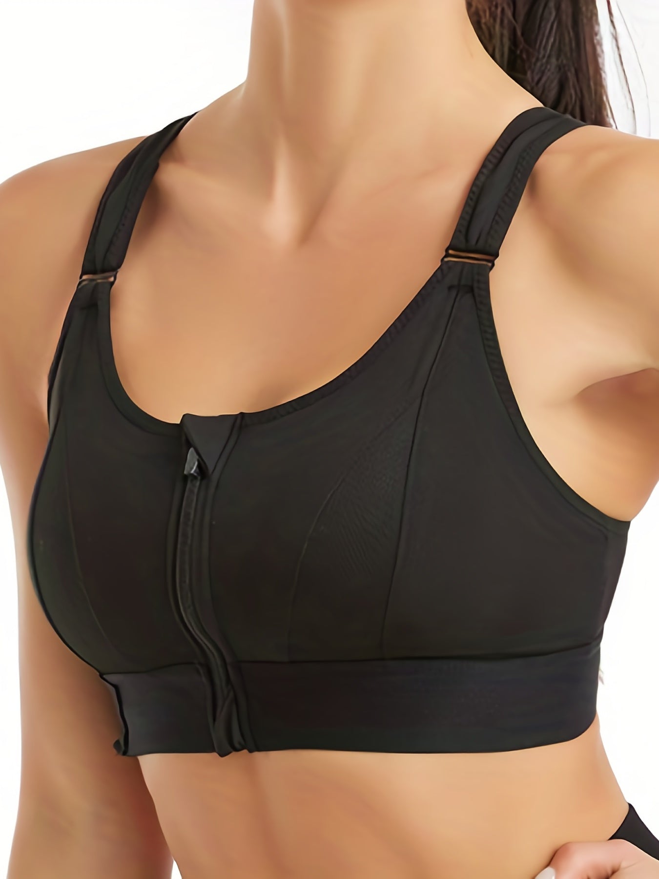 Zipper Wireless Sports Bra Comfy Shockproof Criss Cross Back Fitness Tank Bra