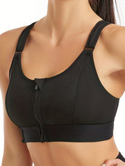 Zipper Wireless Sports Bra Comfy Shockproof Criss Cross Back Fitness Tank Bra