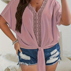 Blouse Women's Plus V Neck Knot Front
