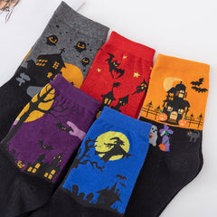 5 Pairs Halloween Novelty Crew Socks Pumpkin Ghost Skull Women's Socks