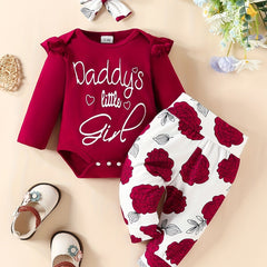 3pcss Baby Casual Outfits Top With Letter Daddy's Little Girl Floral Trousers