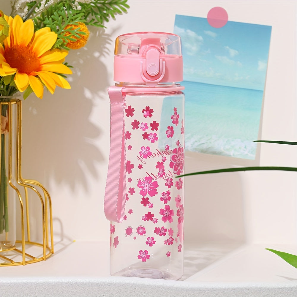 500ml Pink Flower Pattern Water Bottle Plastic Water Cup Portable Leakproof