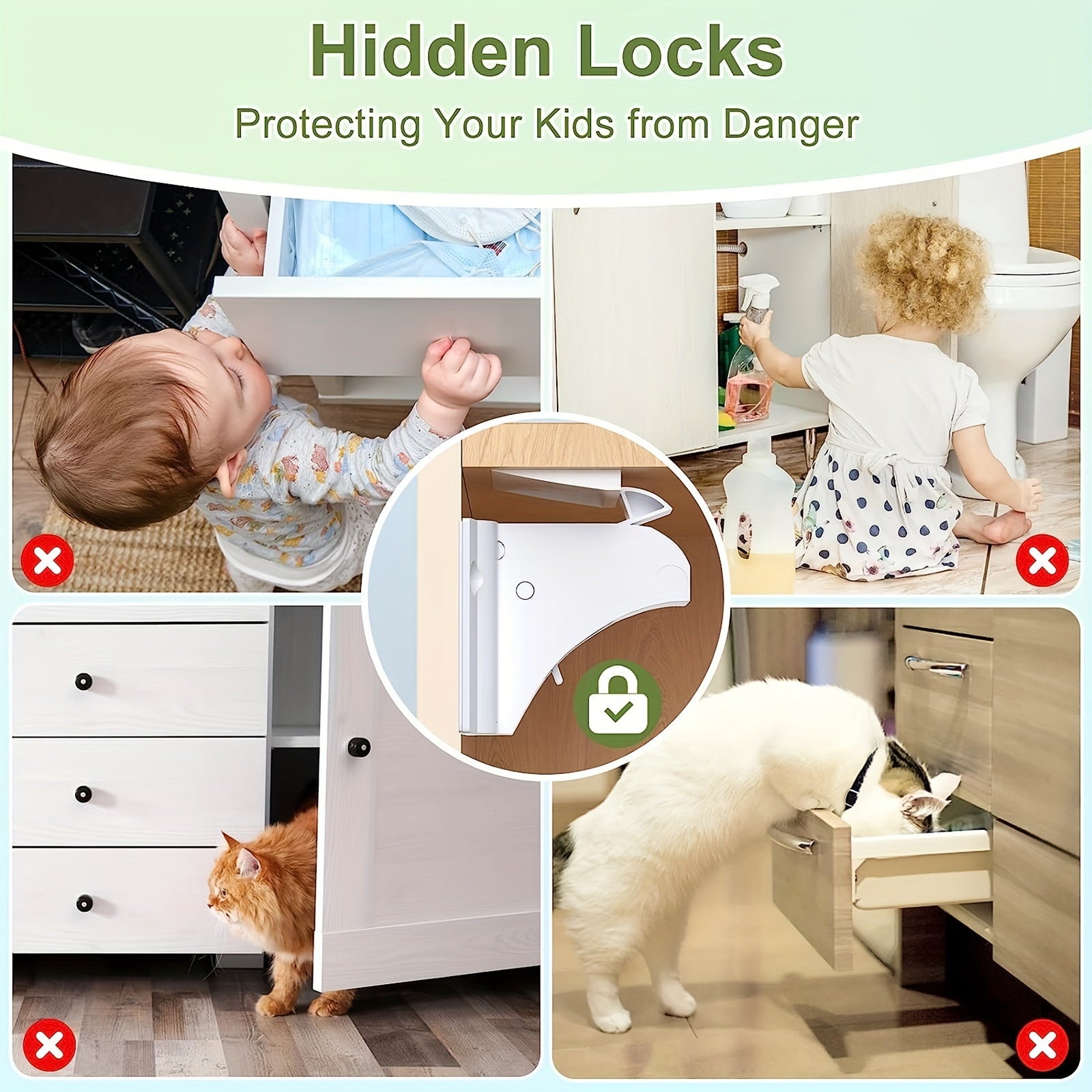 Child Safety Magnetic Cabinet Locks - Baby Proofing Drawer Locks