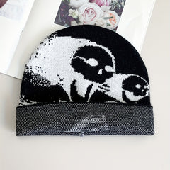 Skull Impact Jacquard Beanie Lightweight Elastic Soft Breathable Knit Hat