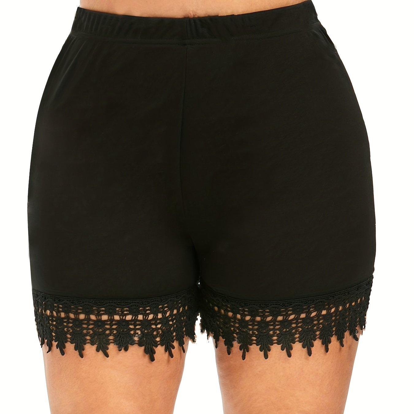 Solid Contrast Lace High Rise Skinny Shorts