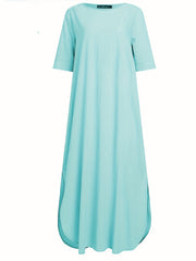Solid Dress Crew Neck Short Sleeve Maxi Dress