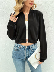 Solid Crop Jacket with Zipper Front
