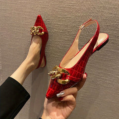 Women's Chain Decor Flat Shoes Point Toe Slingback Shoes