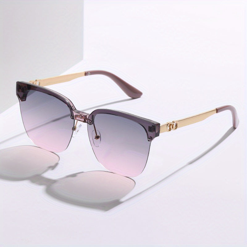Men's Vintage Half Frame Metal Sunglasses UV400 with Case & Cloth
