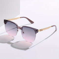 Men's Vintage Half Frame Metal Sunglasses UV400 with Case & Cloth